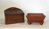 Red-painted spice box and apple box