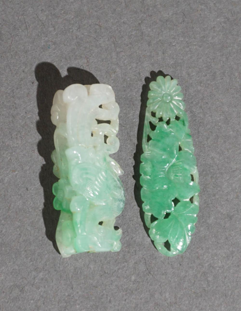 TWO CARVED APPLE GREEN JADE AMULETS 2e7883