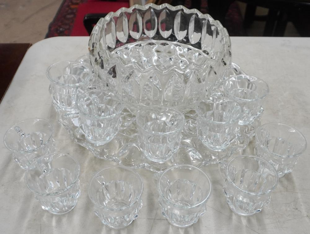 GLASS PUNCH BOWL CUPS AND UNDERTRAYGlass 2e7ca2