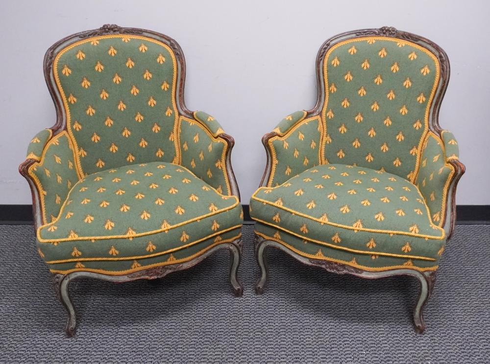 PAIR OF LOUIS XV STYLE GREEN DISTRESSED 2e7ed5