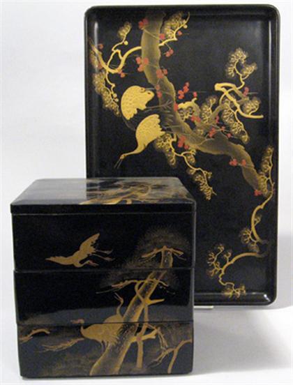 Japanese lacquered tray and three 4a3b9