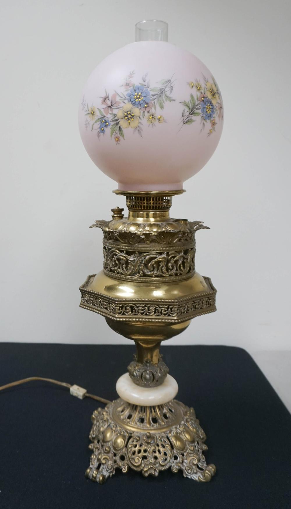 CAST BRASS AND ONYX OIL LAMP CONVERTED  2e6ad0