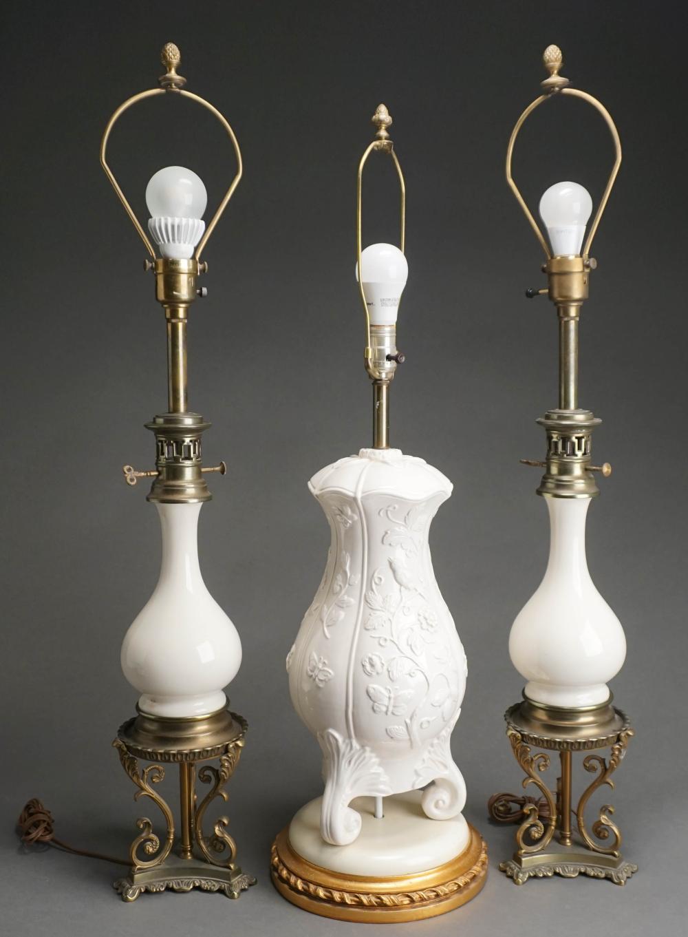 THREE FRENCH PORCELAIN TABLE LAMPS  2e6c02