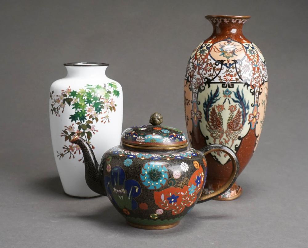 CHINESE CLOISONNE TEAPOT AND TWO