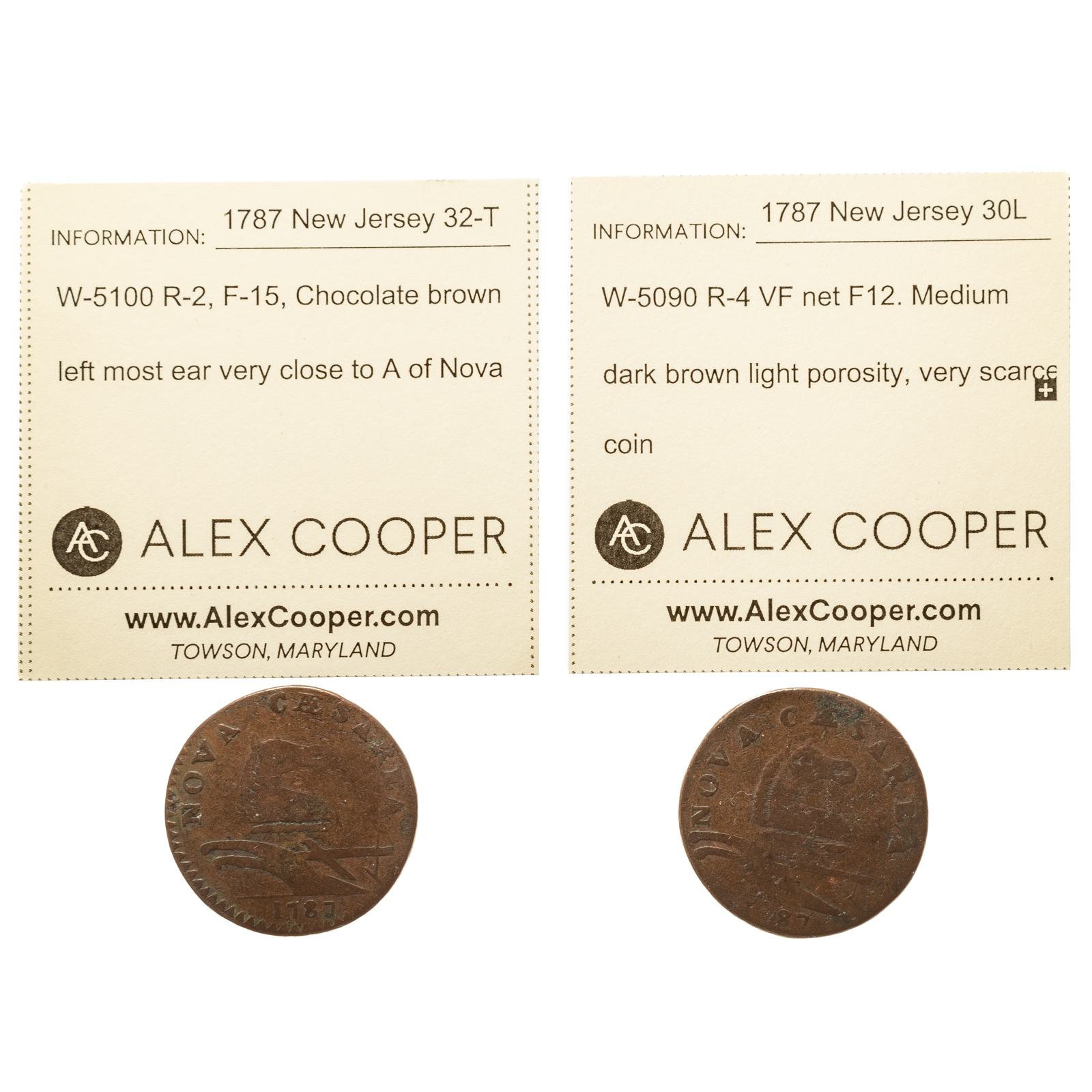 A PAIR OF 1787 NEW JERSEY COPPERS 2ea062