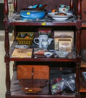 THREE SHELVES OF DECORATIONS & COLLECTIBLES