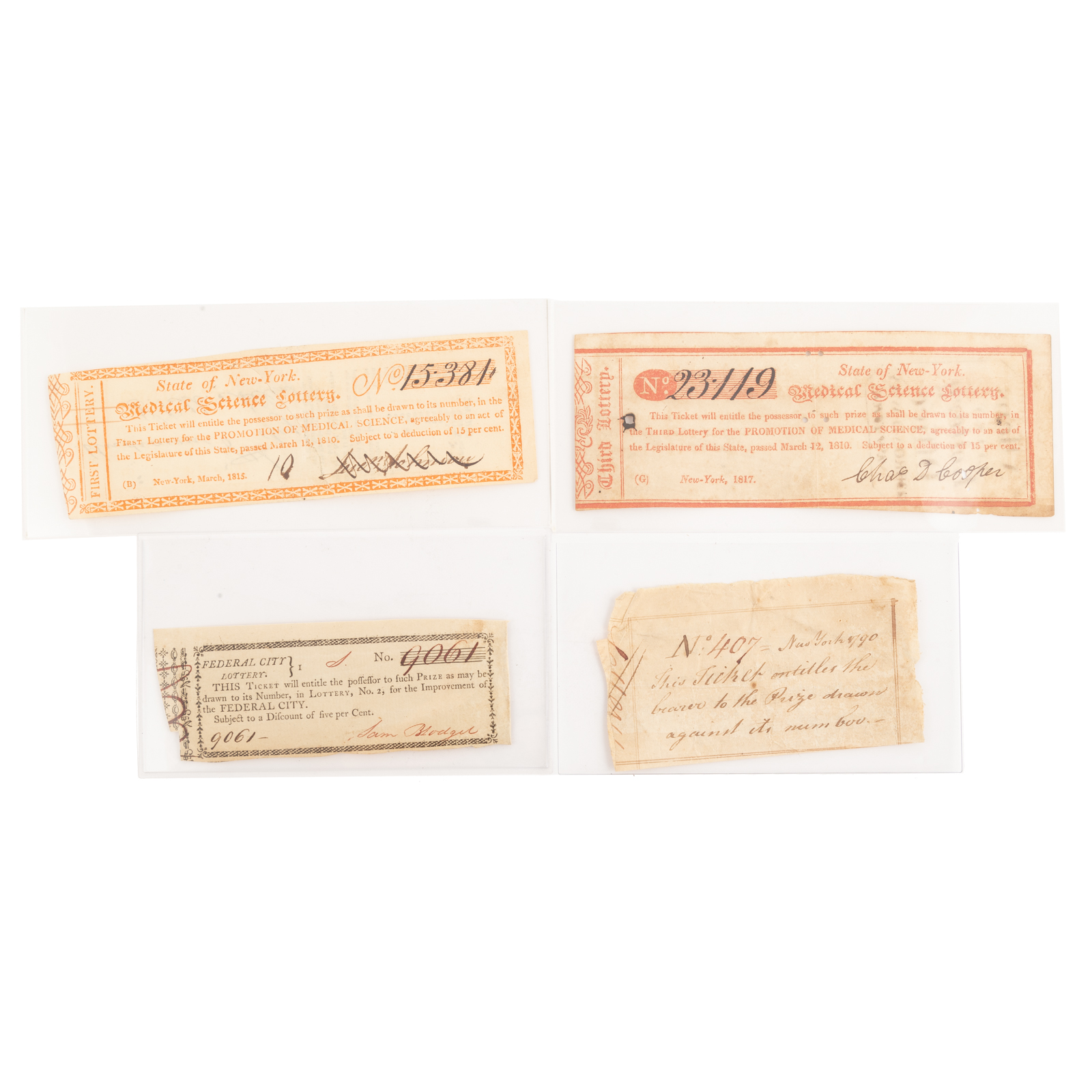 FOUR EARLY AMERICAN LOTTERY TICKETS 2ea784