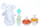 FOUR LALIQUE PERFUME BOTTLES Three with