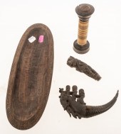 FOUR CARVED WOODEN PIECES Contains a