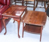 TWO END TABLES Including mahogany Queen
