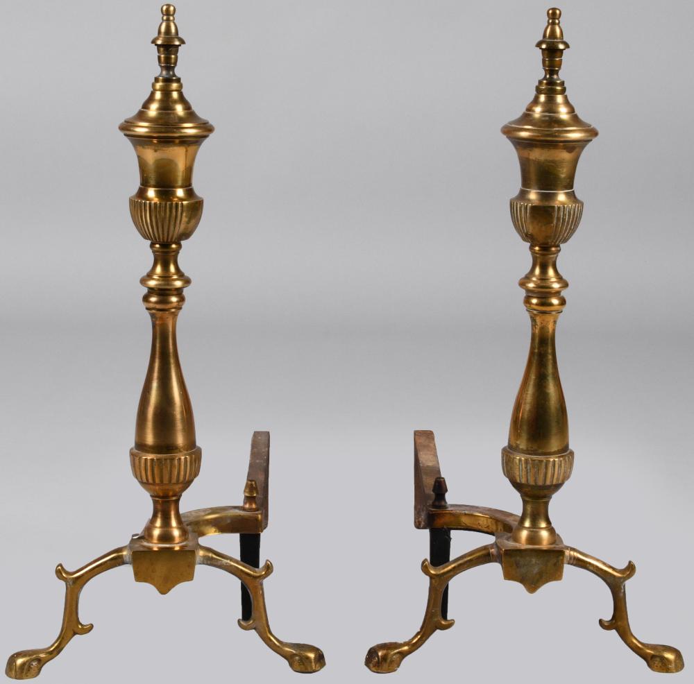 PAIR OF FEDERAL STYLE BRASS ANDIRONS 2ec50c