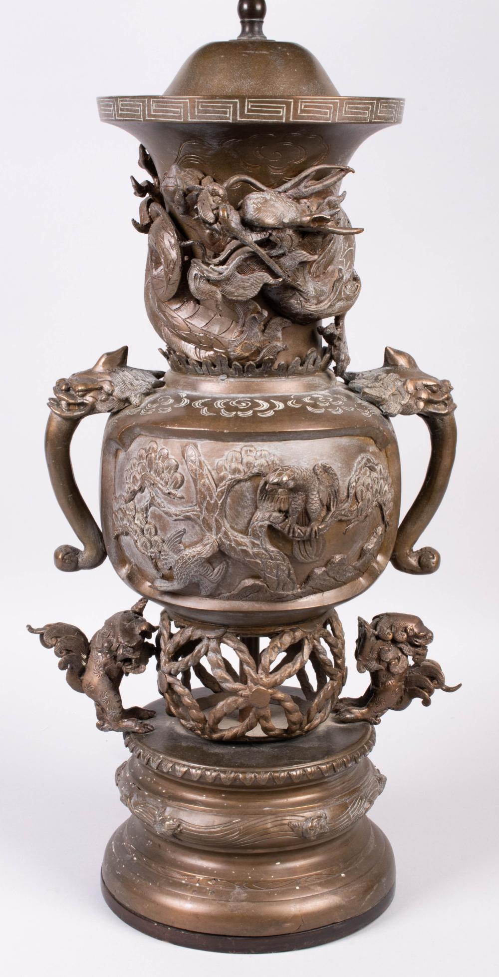 CHINESE BRONZE CENSER NOW A TABLE 2ec564