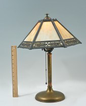 HEXAGONAL 6-PANEL SLAG GLASS LAMP: Hexagonal