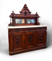 CARVED VICTORIAN MARBLE TOP SIDEBOARD: