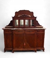 CARVED VICTORIAN MARBLE TOP CHINA CABINET: