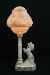 ALABASTER HORSE LAMP: Italian alabaster