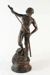 DAVID DEFEATING GOLIATH BRONZE: Depicts