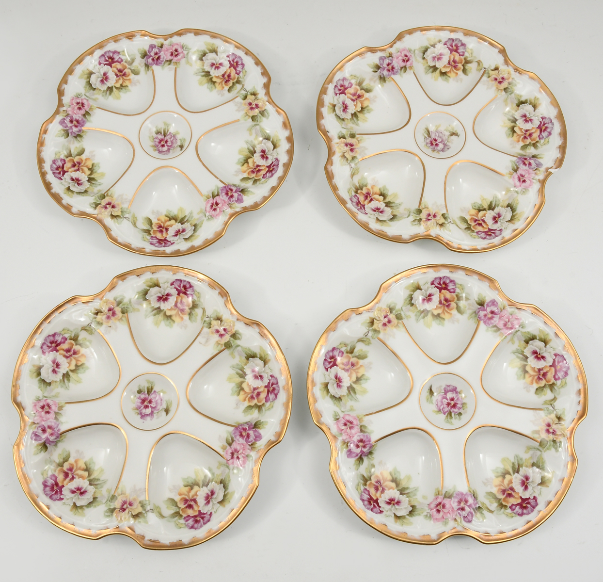 4 FRENCH LIMOGES OYSTER PLATES: