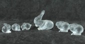 SIX LALIQUE FROSTED GLASS RABBITSSIX
