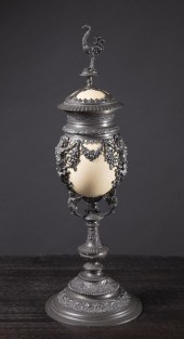 PEWTER MOUNTED OSTRICH EGG COVERED 2ed588