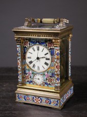 CHAMPLEVE ENAMELED BRASS CARRIAGE CLOCKCHAMPLEVE