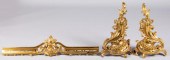 FRENCH BRASS FIRE FENDER AND PAIR OF