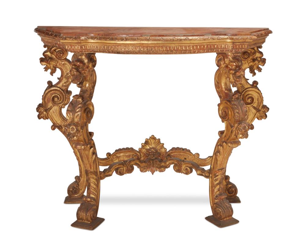 AN ITALIAN CARVED GILTWOOD CONSOLE 2ee8ca