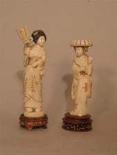 Two carved Ivory Geisha Figures    Japanese