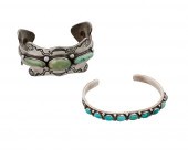TWO NAVAJO SILVER AND TURQUOISE CUFF