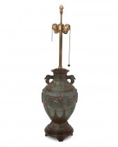 A MARBRO CHINOISERIE BRONZE URN TABLE