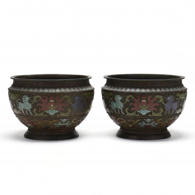 A PAIR OF ASIAN BRONZE AND CHAMPLEVE 2ef0d6