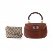 VINTAGE BAMBOO TOP HANDLE BAG AND POCHETTE,