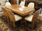 ART DECO BURL WALNUT DINING TABLE AND