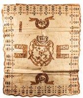 A rectangular Tonga tapa cloth, a central
