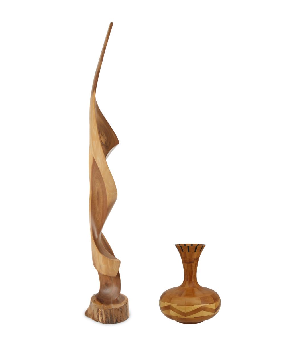 TWO CONTEMPORARY WOOD SCULPTURAL 2ee576