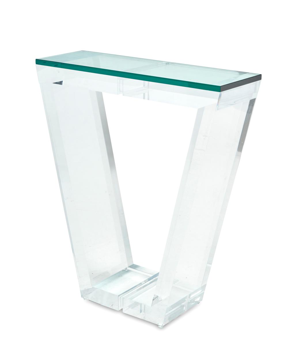 A POSTMODERN LUCITE AND GLASS CONSOLE 2ee7aa