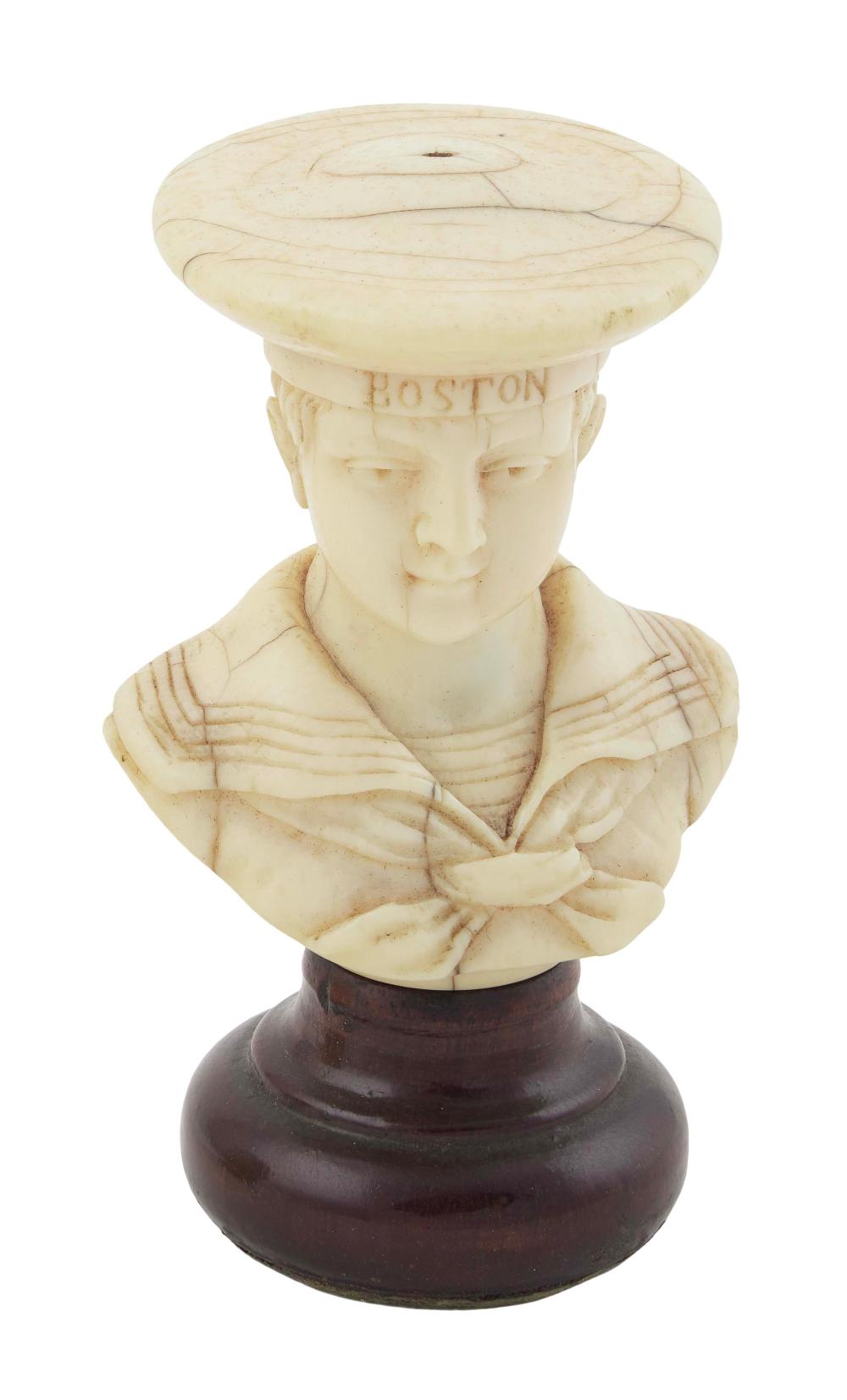 CARVED IVORY BUST OF A SAILOR 19TH 2f123f