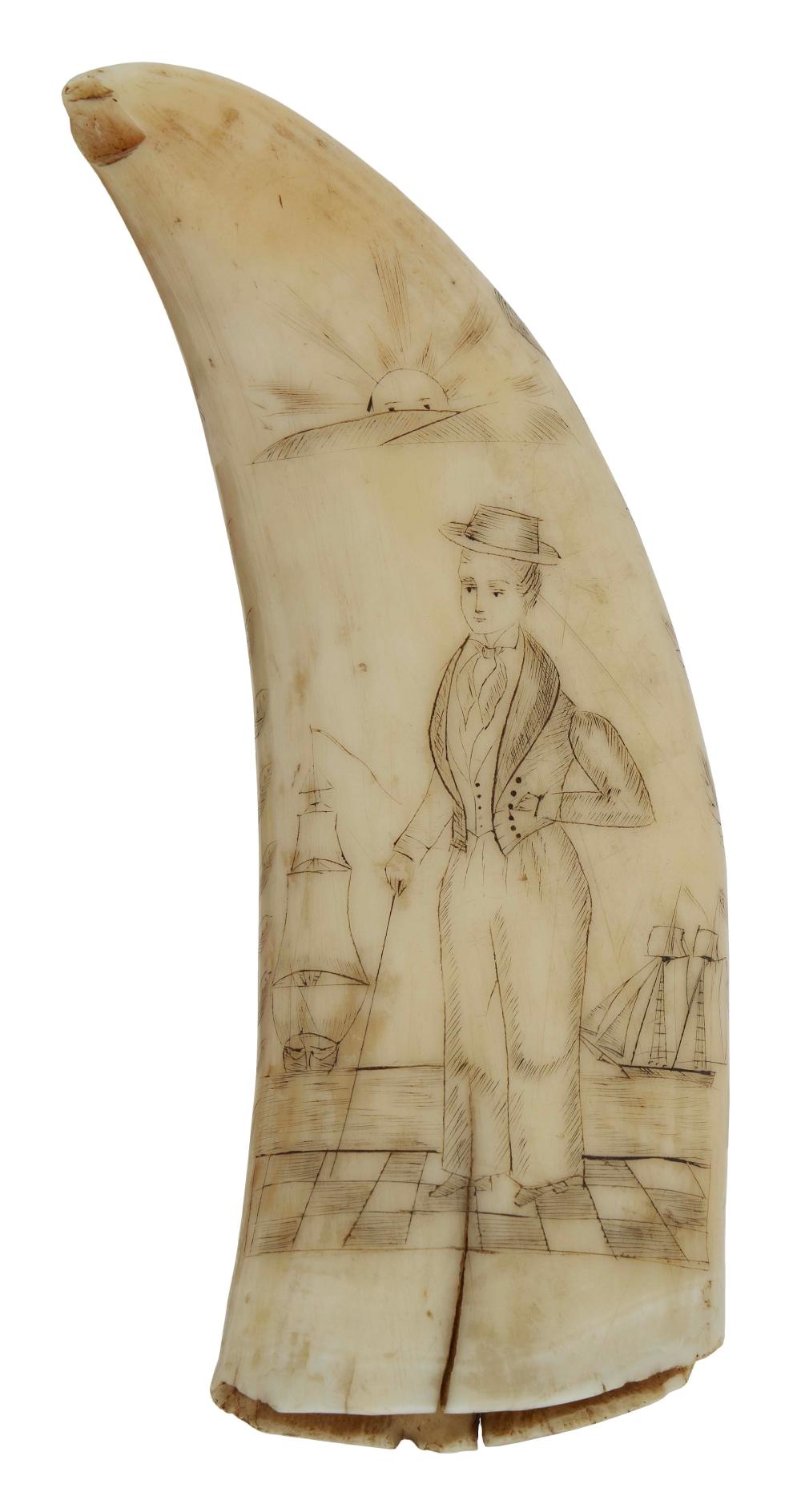 SCRIMSHAW WHALE S TOOTH WITH FIGURAL 2f128f