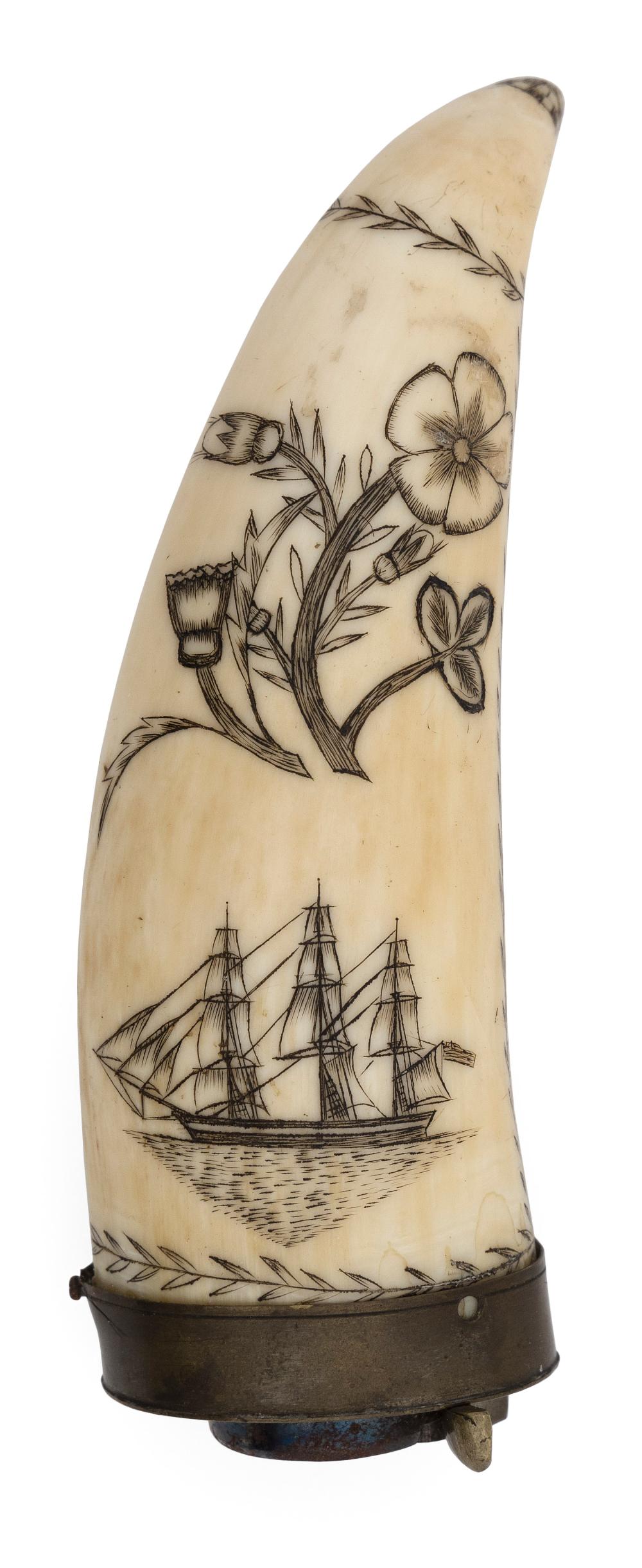 SCRIMSHAW WHALE S TOOTH ATTRIBUTED 2f12d4