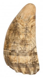 LARGE SCRIMSHAW WHALE S TOOTH WITH 2f12e1