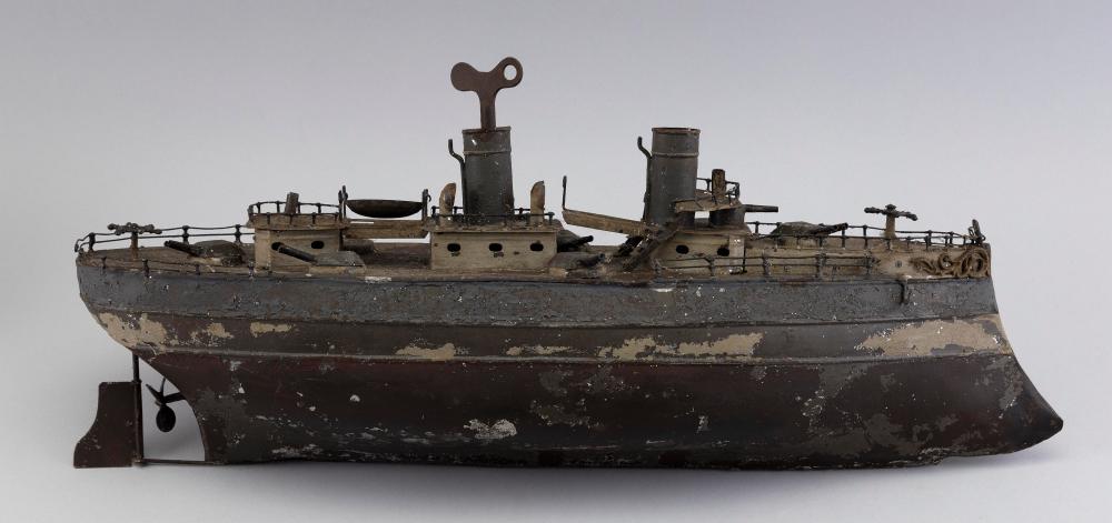 TIN WIND UP TOY BATTLESHIP ATTRIBUTED 2f1659