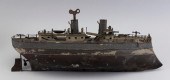 TIN WIND-UP TOY BATTLESHIP ATTRIBUTED