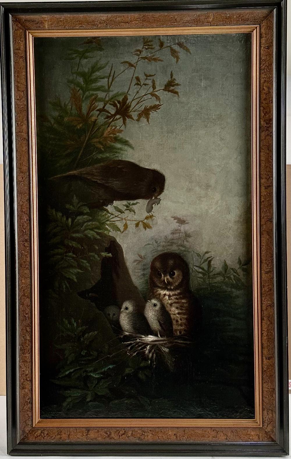 VICTORIAN PAINTING OF AN OWL FAMILY 2f21a6