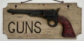 “GUNS” PAINTED WOODEN SIGN 20TH