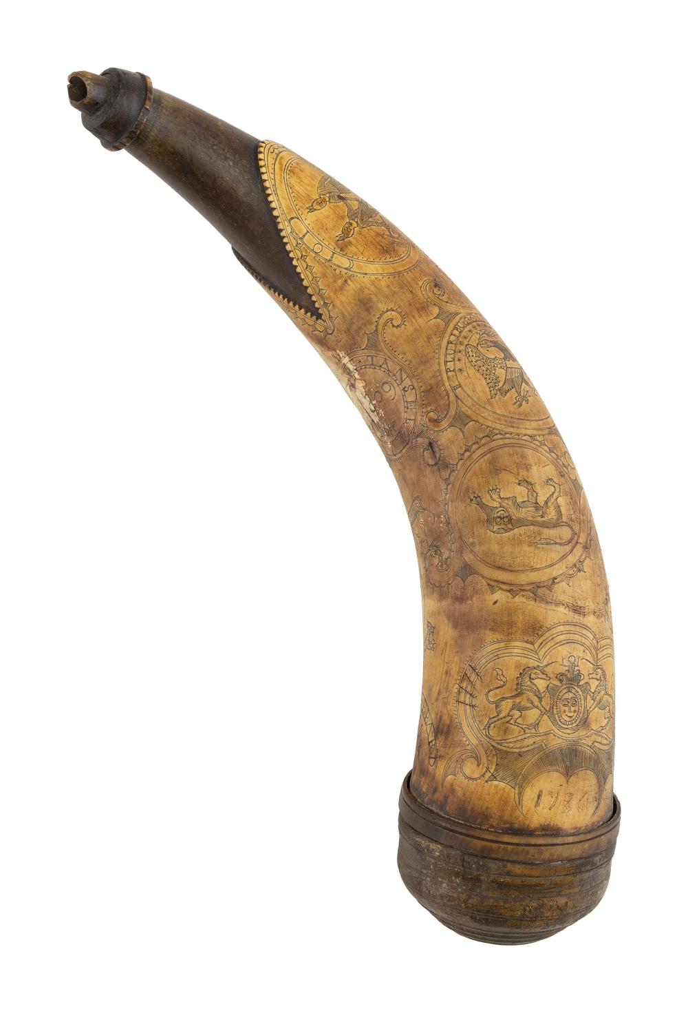 CARVED AND ENGRAVED POWDER HORN 2f255d