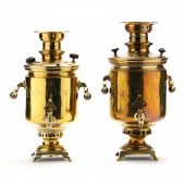 TWO RUSSIAN BRASS SAMOVARS  Late 19th