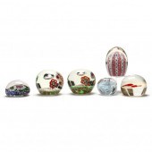 SIX ART GLASS PAPERWEIGHTS Mid to late