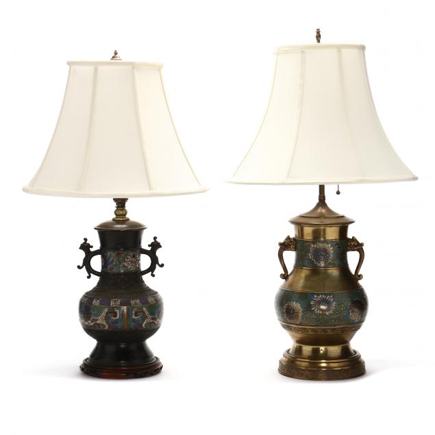 TWO ASIAN CHAMPLEVE VASE LAMPS 2f0735