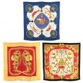 THREE HERMES SILK SCAVES Made in France: