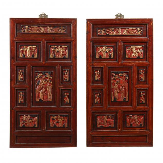 A PAIR OF CHINESE CARVED AND PAINTED 2f0968
